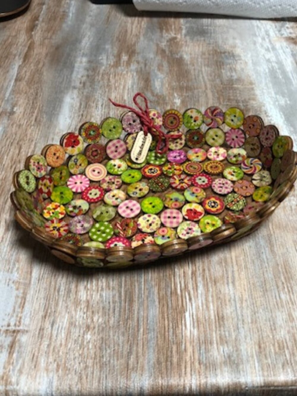 Handmade Double Colorful Wooden Button & Rope Decorative Catchall Basket